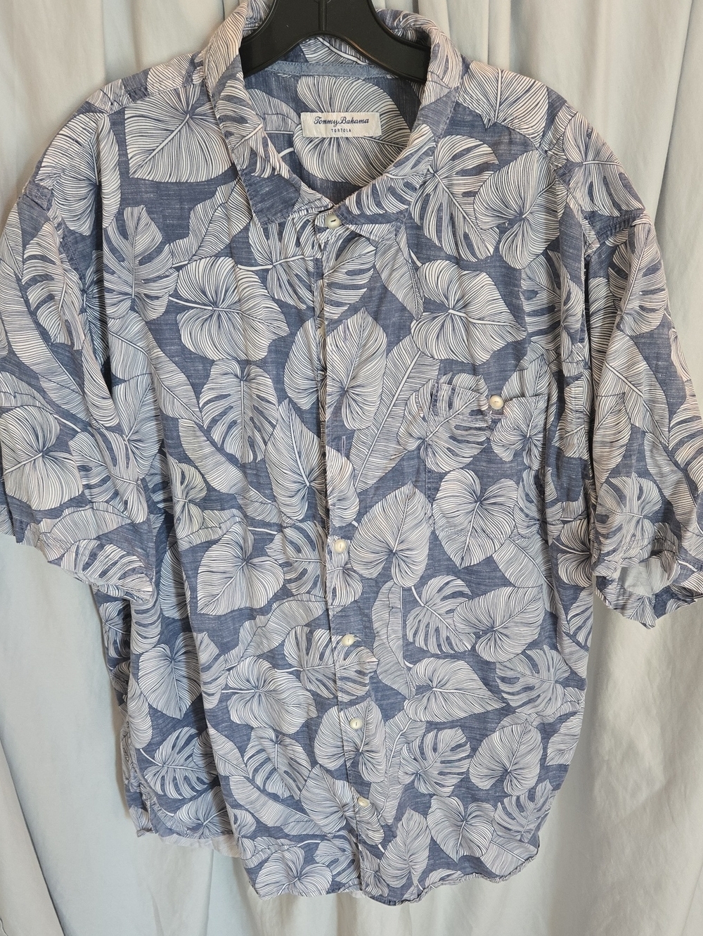 Tommy Bahama Blue and White Tropical Leaf Button-Down Shirt